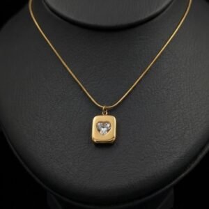 Gold Heart Locket Pendant Necklace