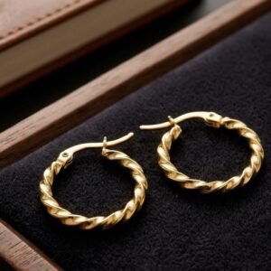 Gold Plated Twisted Rope Huggie Hoop Earrings