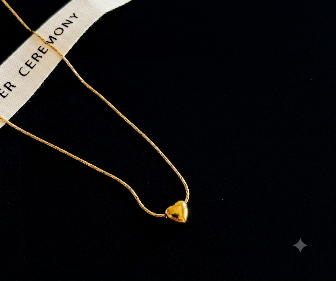 Gold & Silver Puff Heart Necklace-CROT-030 - Image 3