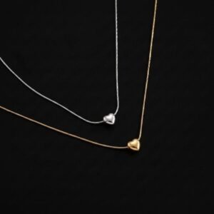 Gold & Silver Puff Heart Necklace