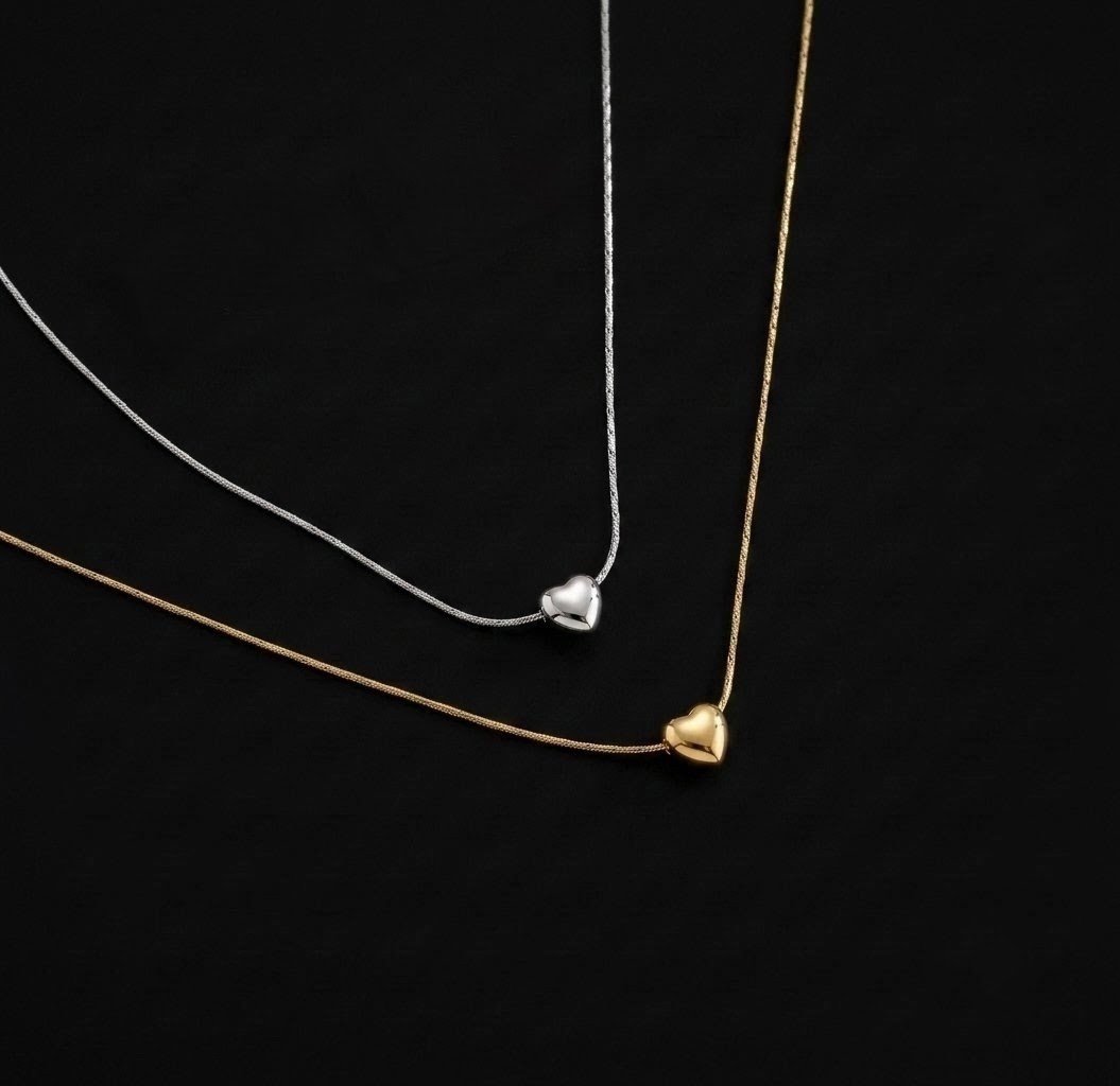 Gold & Silver Puff Heart Necklace