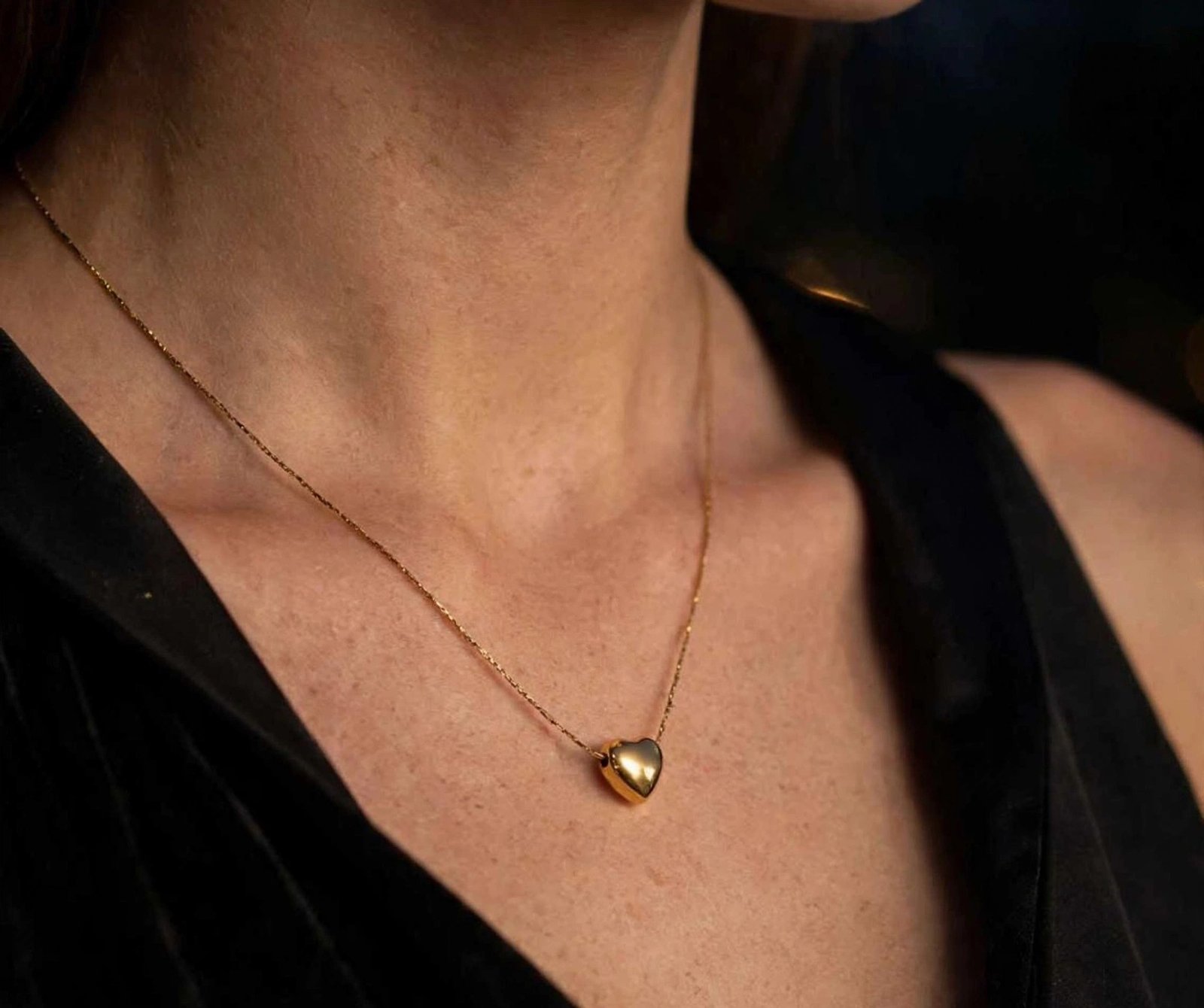 Gold & Silver Puff Heart Necklace-CROT-030 - Image 2