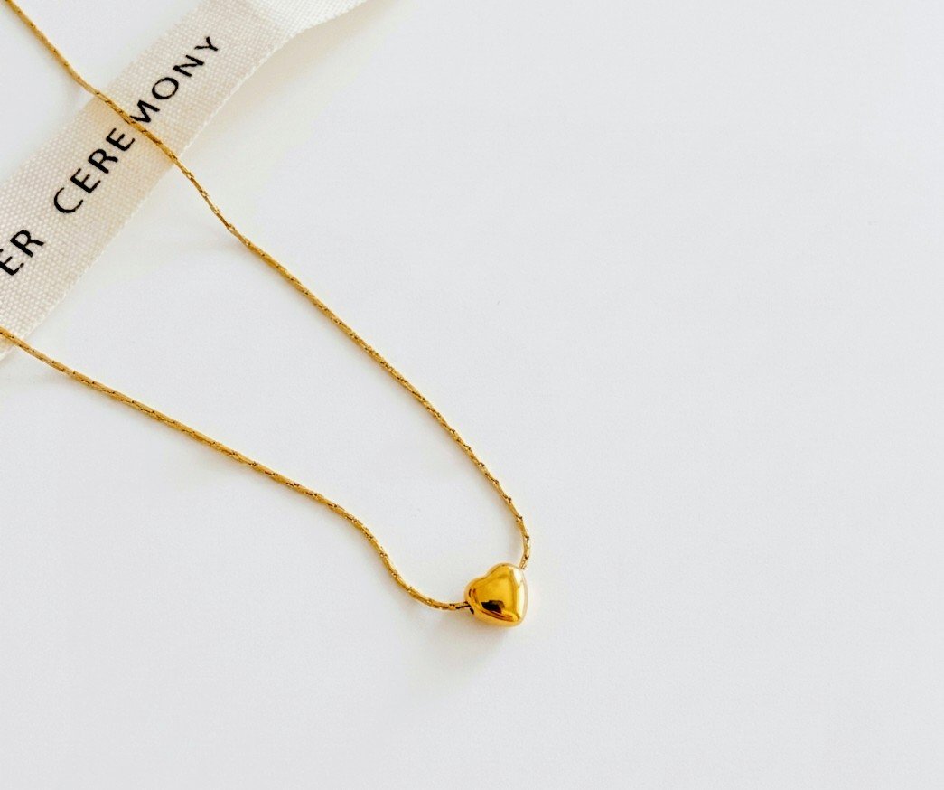 Gold & Silver Puff Heart Necklace