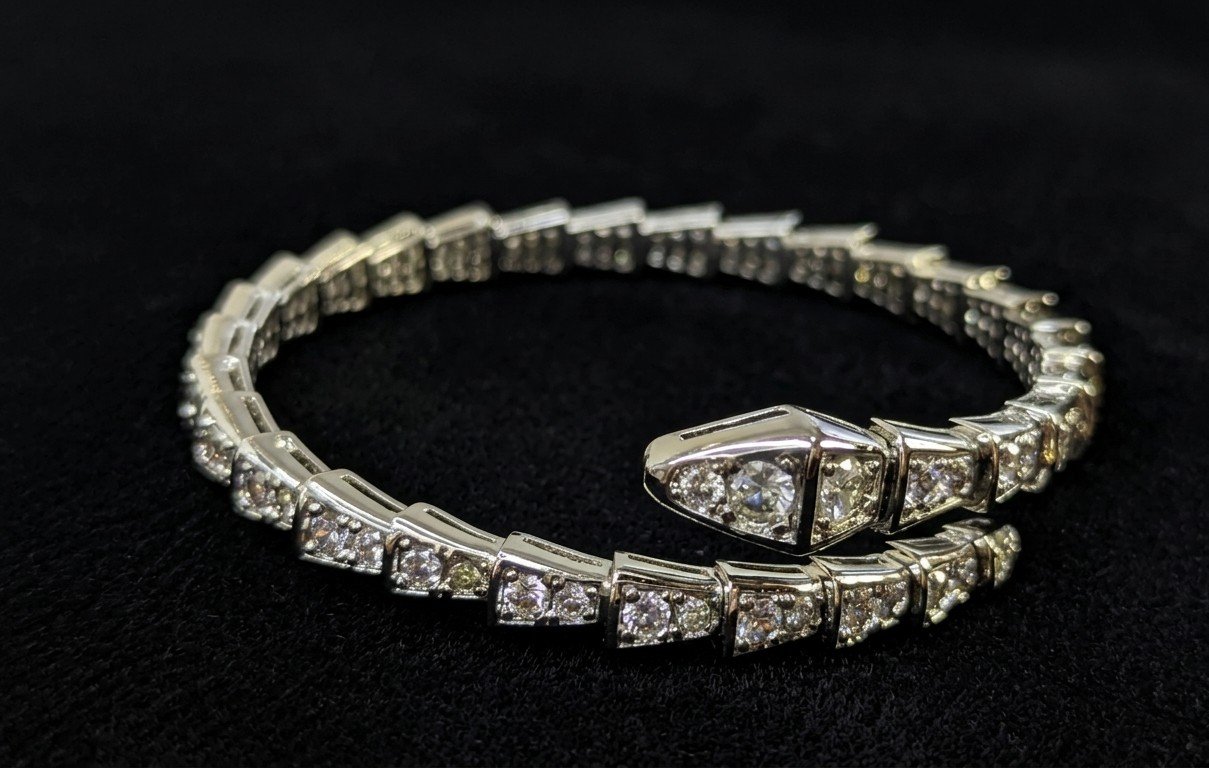 Silver-Tone Serpent Wrap Bangle with Cubic Zirconia Accents