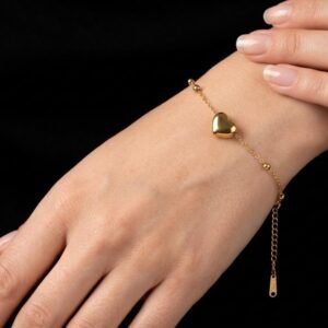 Radiant Heart Bead Chain Bracelet – Gold-Plated Stainless Steel